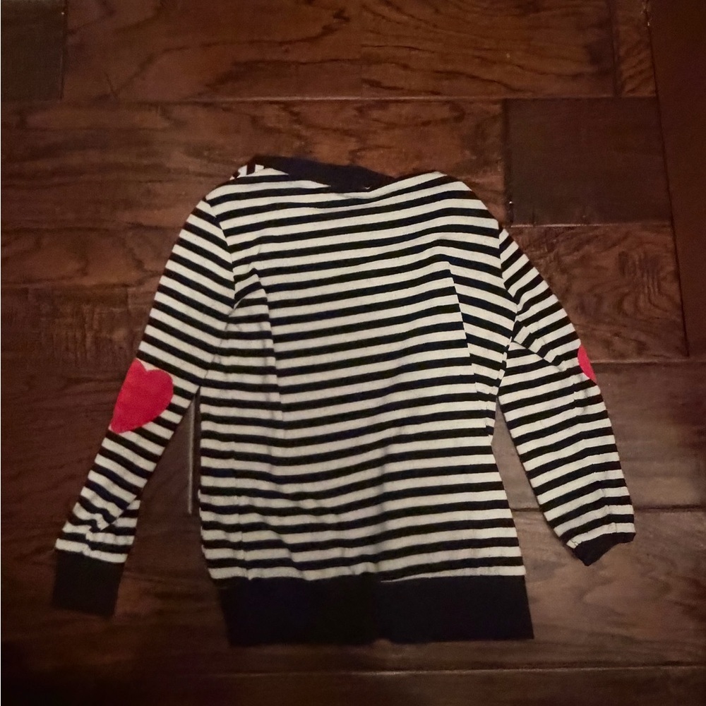 Poof Girl Kids Striped Black & White Cardigan with Red Heart Elbow Patches - Picture 4 of 7